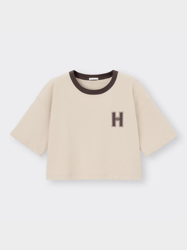 クロップドグラフィックT(5分袖)(ロゴ)