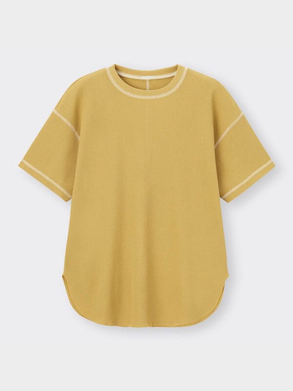 ワッフルバイカラーステッチオーバーサイズT(5分袖)RS+X