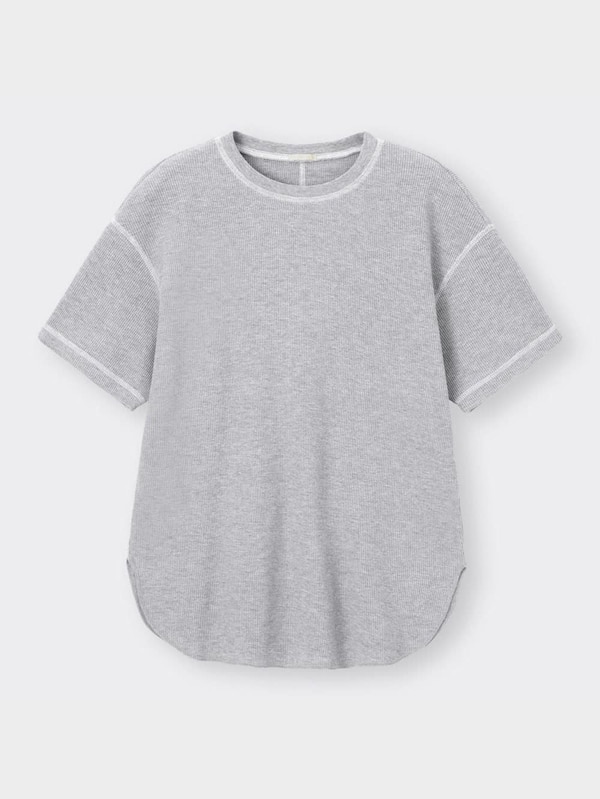 ワッフルバイカラーステッチオーバーサイズT(5分袖)RS+X