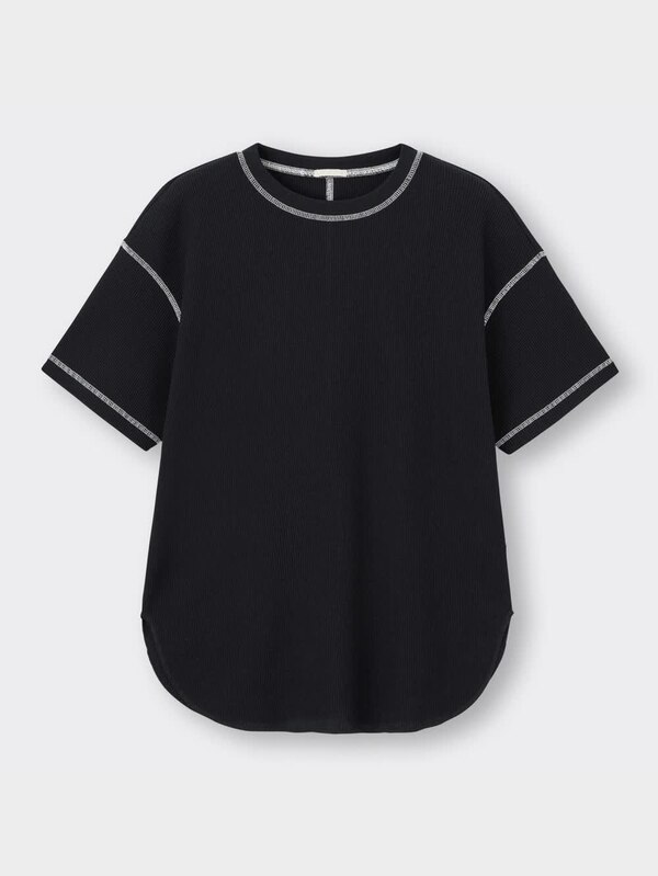 ワッフルバイカラーステッチオーバーサイズT(5分袖)RS+X