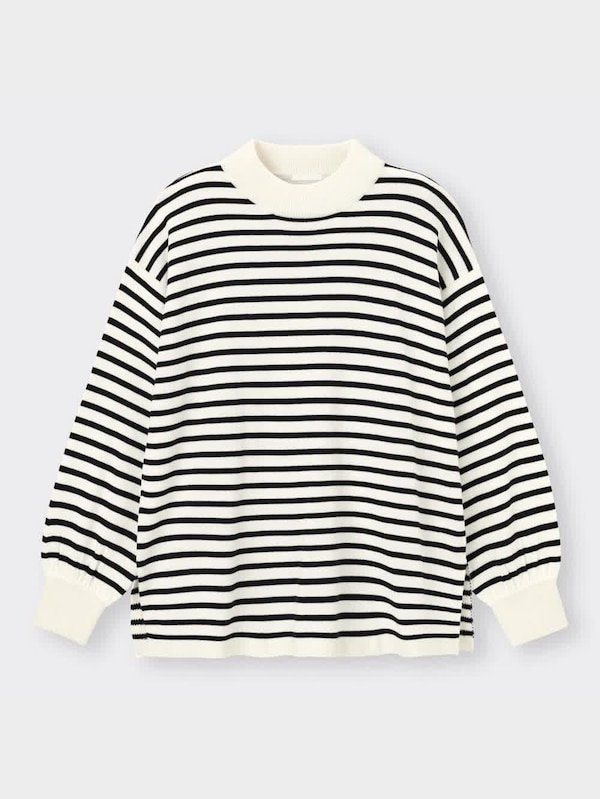 ソフトリッチニットチュニック(長袖)(ストライプ)+E