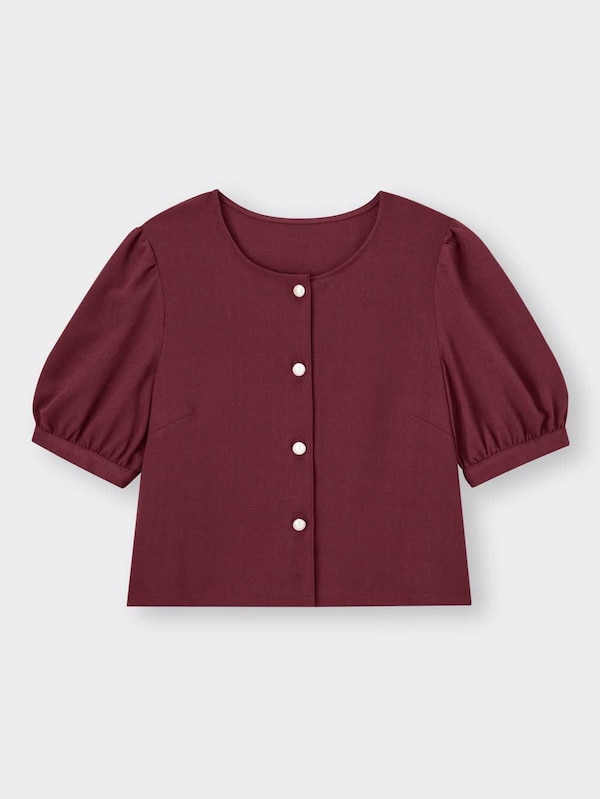 パールボタンクロップドブラウス(5分袖)YT+X