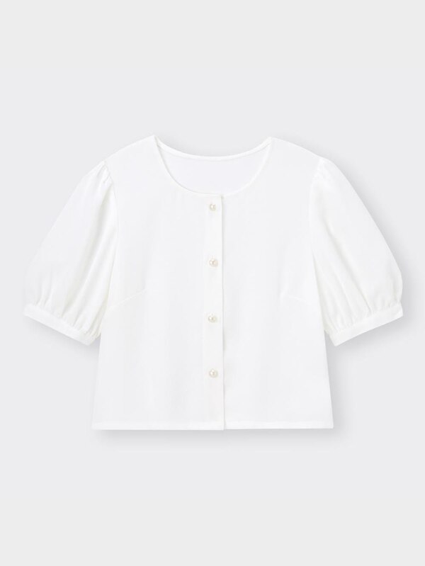 パールボタンクロップドブラウス(5分袖)YT+X