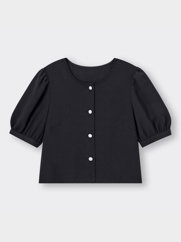 パールボタンクロップドブラウス(5分袖)YT+X