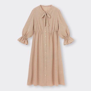 Gu公式 レトロプリントボウタイワンピース 7分袖 ファッション通販サイト