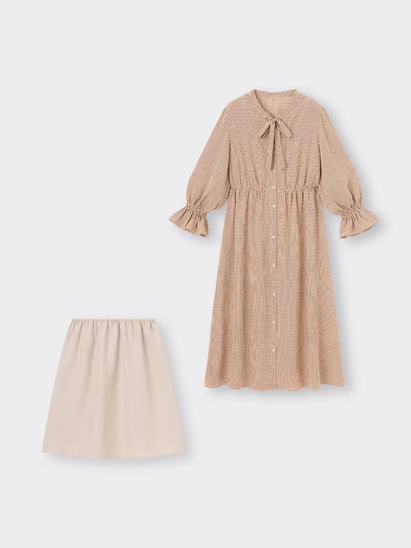 レトロプリントボウタイワンピース(7分袖)