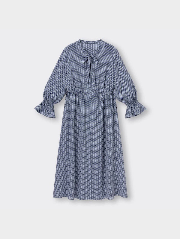 レトロプリントボウタイワンピース(7分袖)