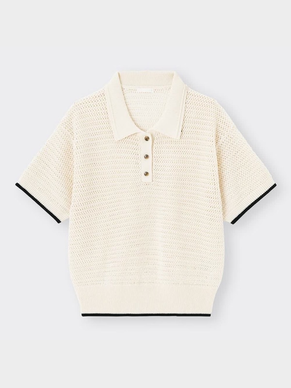 透かし編みポロセーター(半袖)