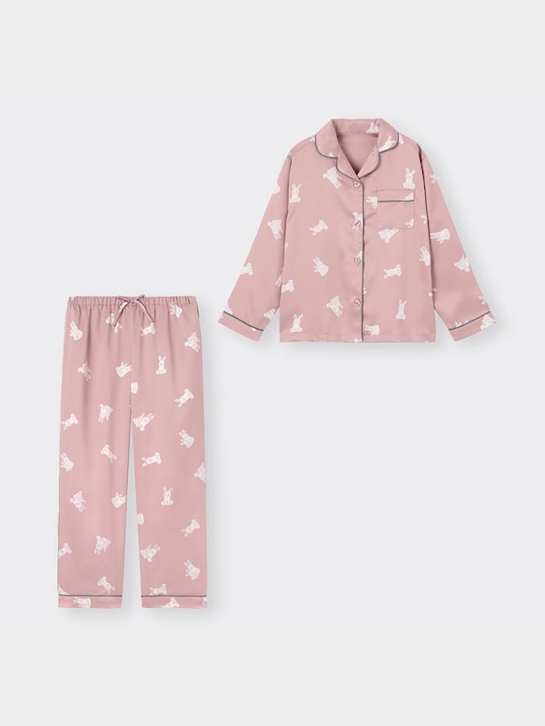 GIRLSサテンパジャマ(長袖&ロングパンツ)(ウサギ)+X