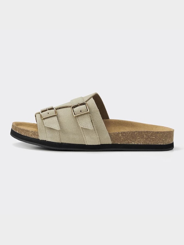 リアルレザーダブルバックルサンダル+E