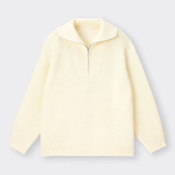 ローゲージハーフジップセーター(長袖)NT+E-OFF WHITE