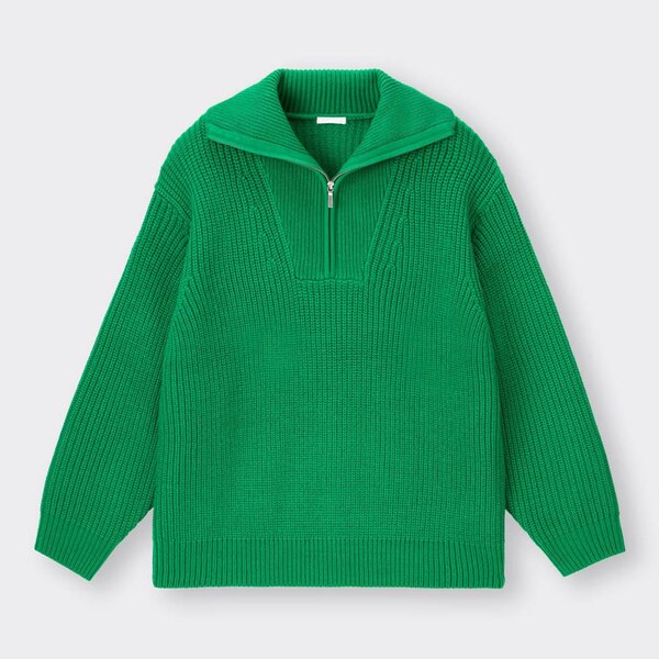 ローゲージハーフジップセーター(長袖)NT+E-GREEN
