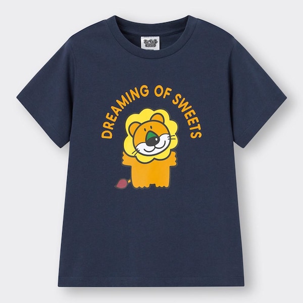 KIDS(男女兼用)グラフィックT(半袖) TABEKKO DOUBUTSU 3-NAVY