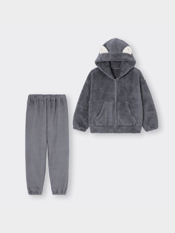 KIDS(男女兼用)マシュマロフィールラウンジパーカセット(長袖)(ネコ)