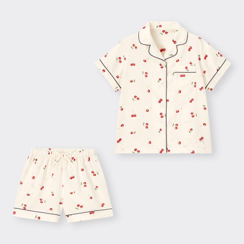 GIRLSサテンパジャマ(半袖&ショートパンツ)(チェリー)+E