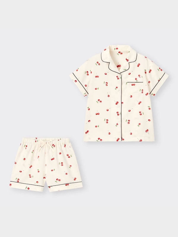 GIRLSサテンパジャマ(半袖&ショートパンツ)(チェリー)+E