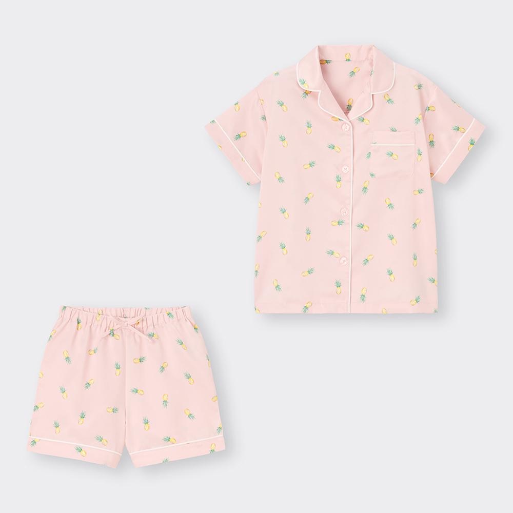 GIRLSサテンパジャマ(半袖&ショートパンツ)(パイナップル)+E