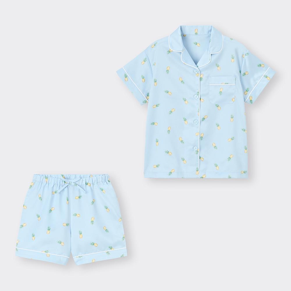GIRLSサテンパジャマ(半袖&ショートパンツ)(パイナップル)+E