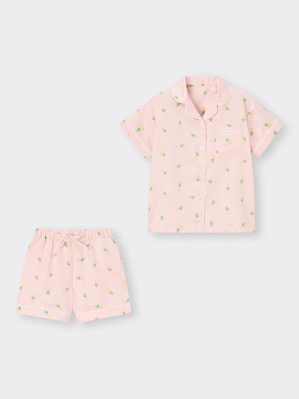 GIRLSサテンパジャマ(半袖&ショートパンツ)(パイナップル)+E
