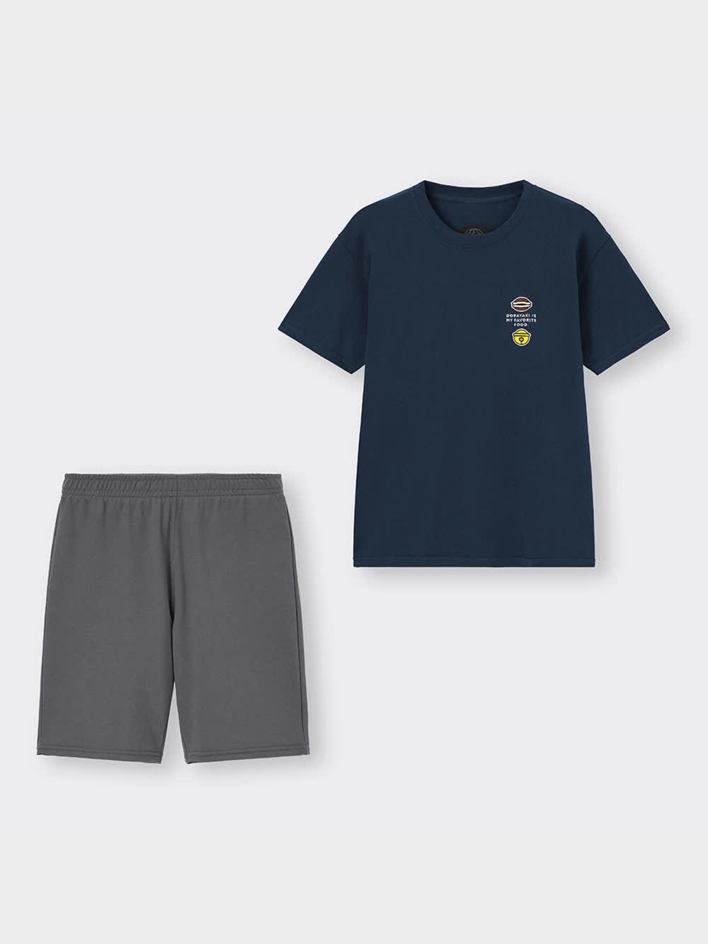 アンコキーヌロングO Pブルー＆ブラック GUショートパンツ2枚　4点セット GU公式 | ラウンジセット(半袖&ショートパンツ) DORAEMON +EC(メンズ)