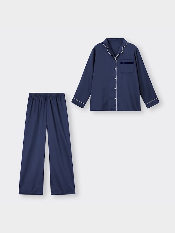 サテンパジャマ(長袖&ロングパンツ)