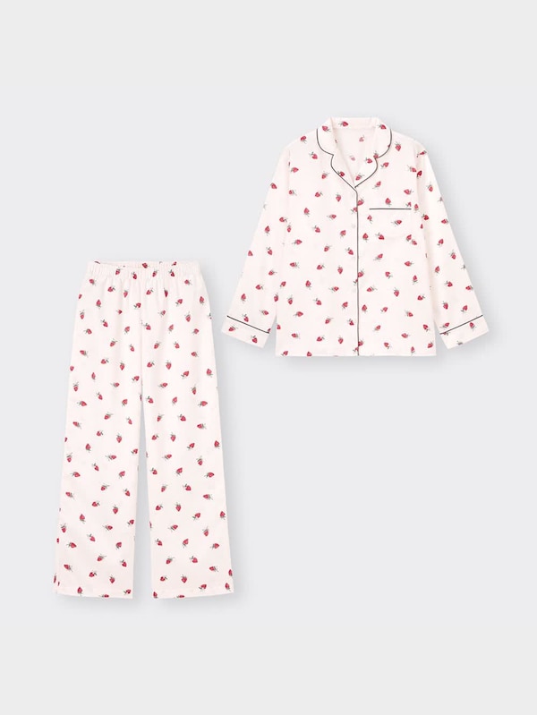 サテンパジャマ(長袖&ロングパンツ)(ストロベリー)