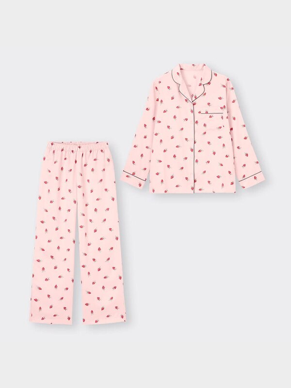 サテンパジャマ(長袖&ロングパンツ)(ストロベリー)