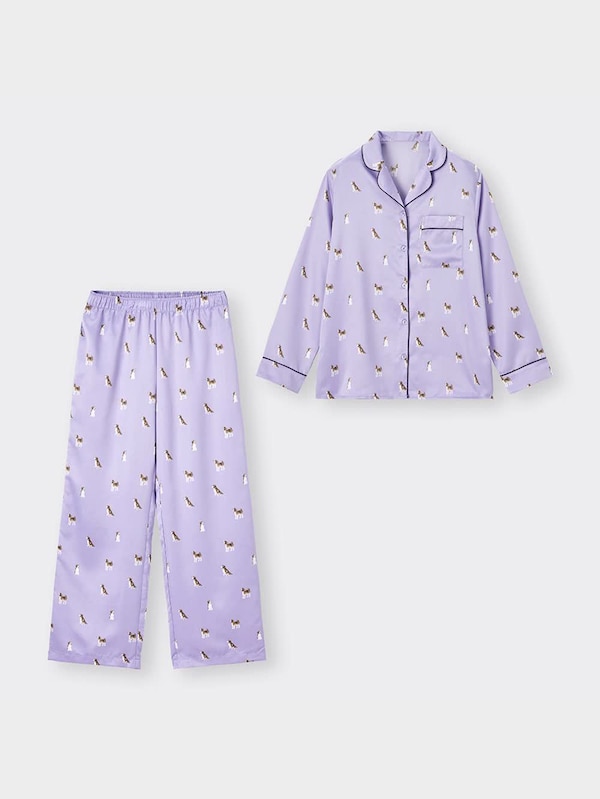 サテンパジャマ(長袖&ロングパンツ)(ドッグ)