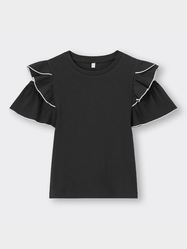 GIRLSオープンショルダーリブフリルT(半袖)