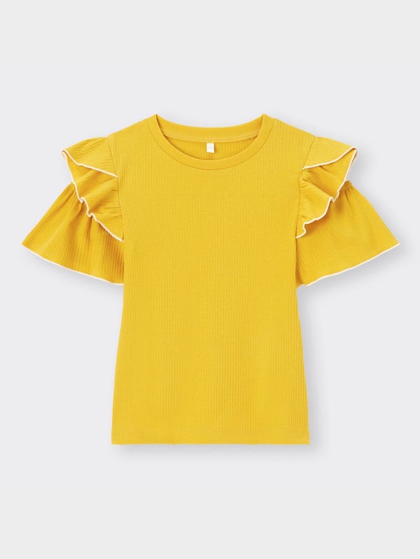 GIRLSオープンショルダーリブフリルT(半袖)