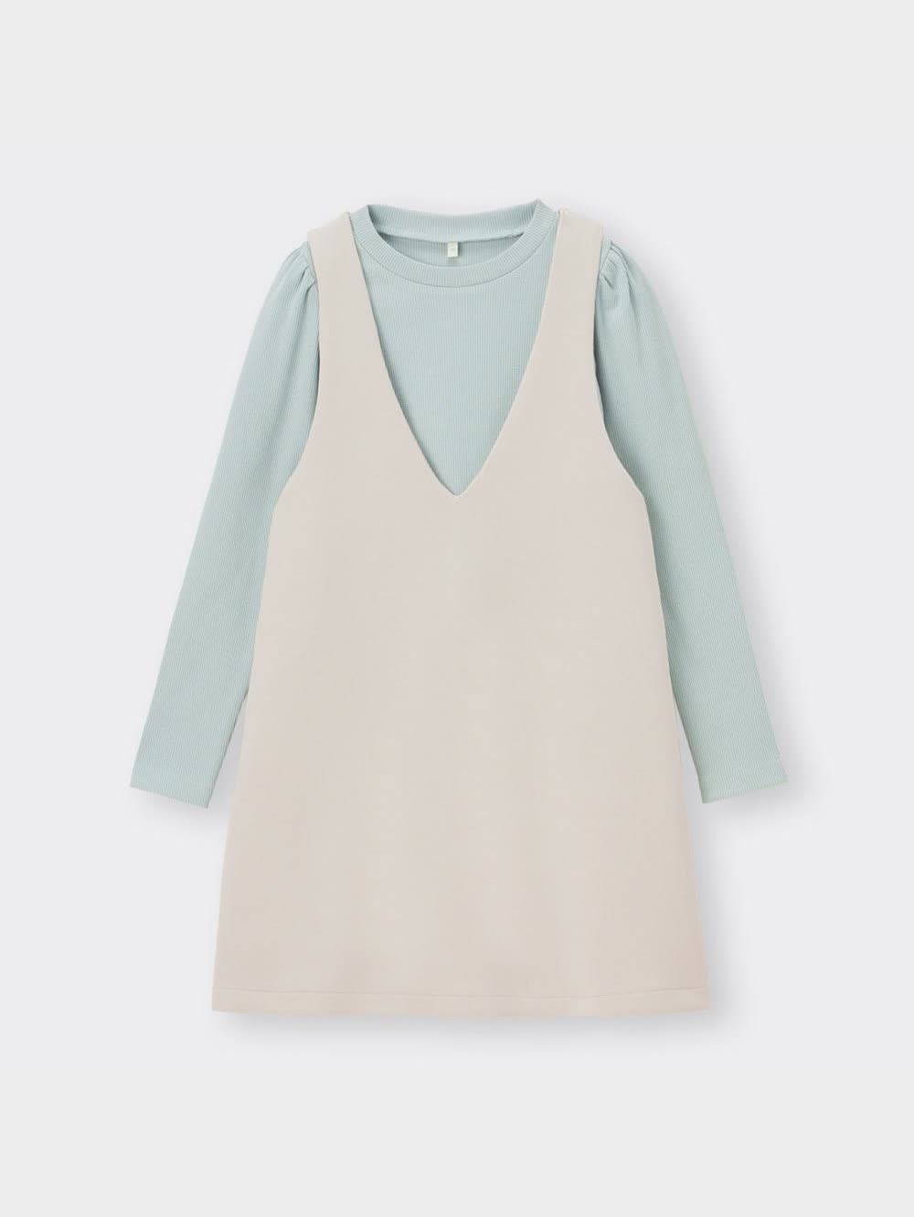 きゃん　1113 GU公式 | GIRLSリブTセットジャンパードレス(長袖)