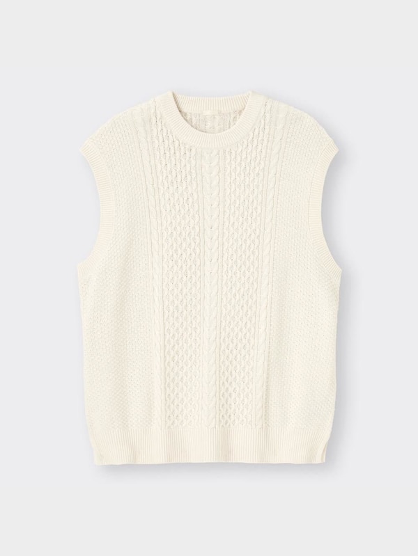 ウォッシャブルケーブルニットベスト