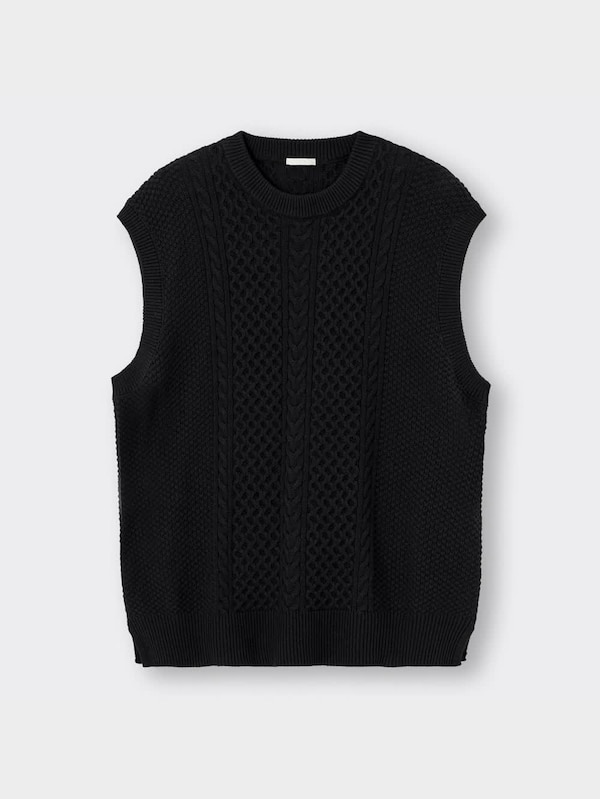 ウォッシャブルケーブルニットベスト
