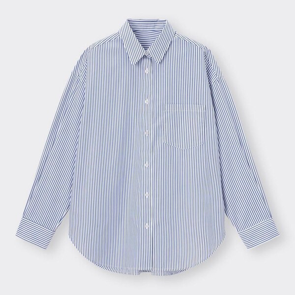 ストライプオーバーサイズシャツ(長袖)-BLUE