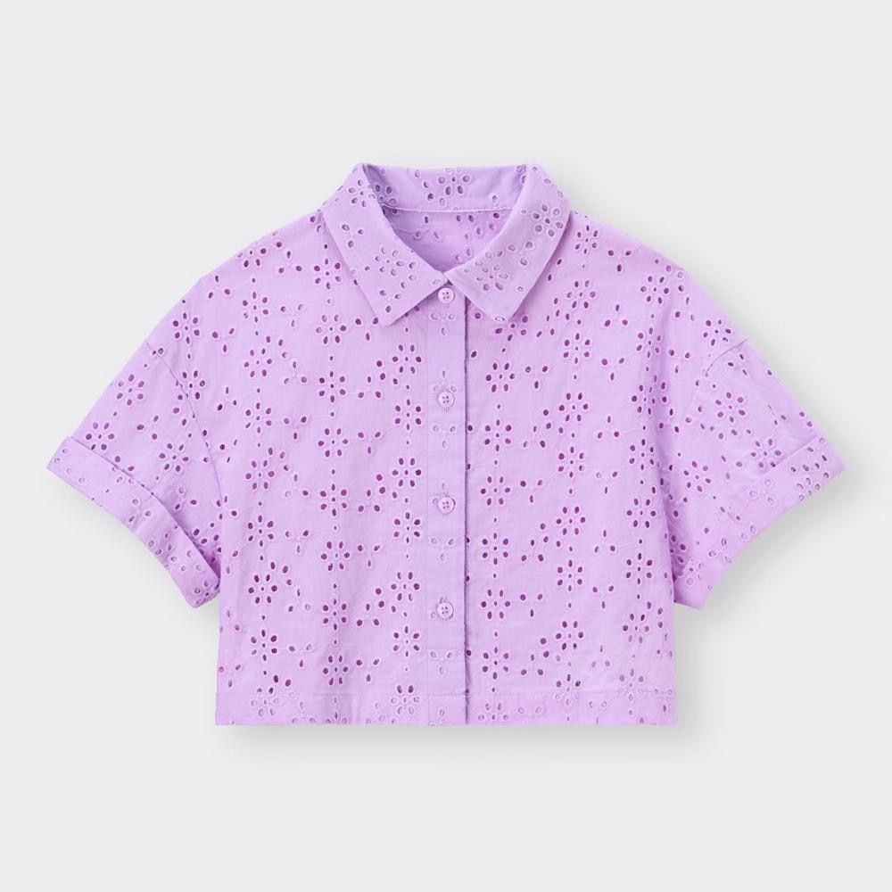 GIRLSコットンレースクロップドシャツ(5分袖)(セットアップ可能)