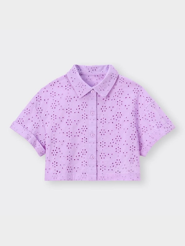 GIRLSコットンレースクロップドシャツ(5分袖)(セットアップ可能)