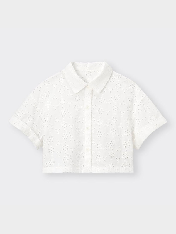 GIRLSコットンレースクロップドシャツ(5分袖)(セットアップ可能)