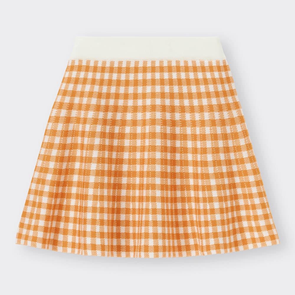 （GU）GIRLSウォッシャブルギンガムチェックニットスカート(セットアップ可能)