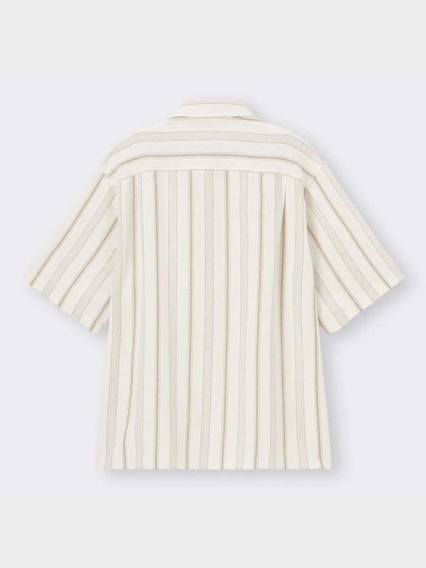 リネンブレンドシャツ(5分袖)(ストライプ)(セットアップ可能)