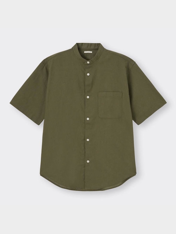リネンブレンドバンドカラーシャツ(5分袖)OSB+EC