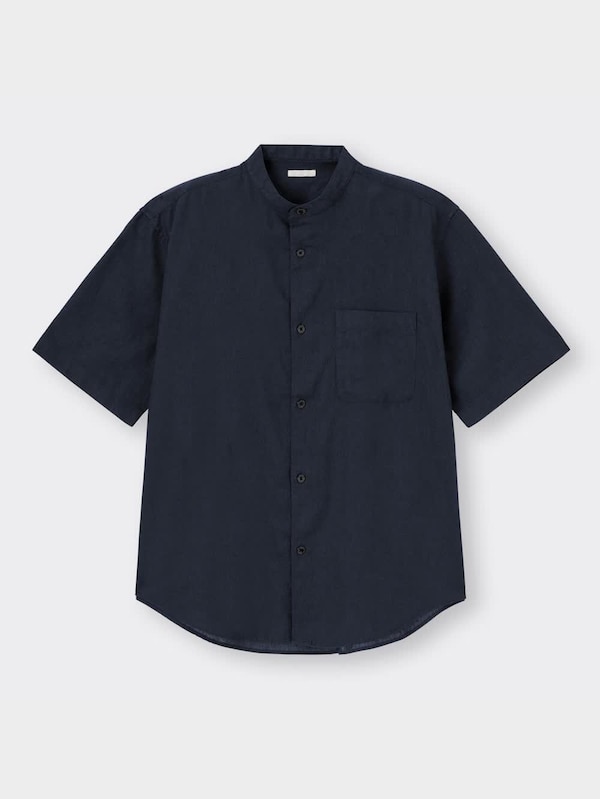 リネンブレンドバンドカラーシャツ(5分袖)OSB+EC