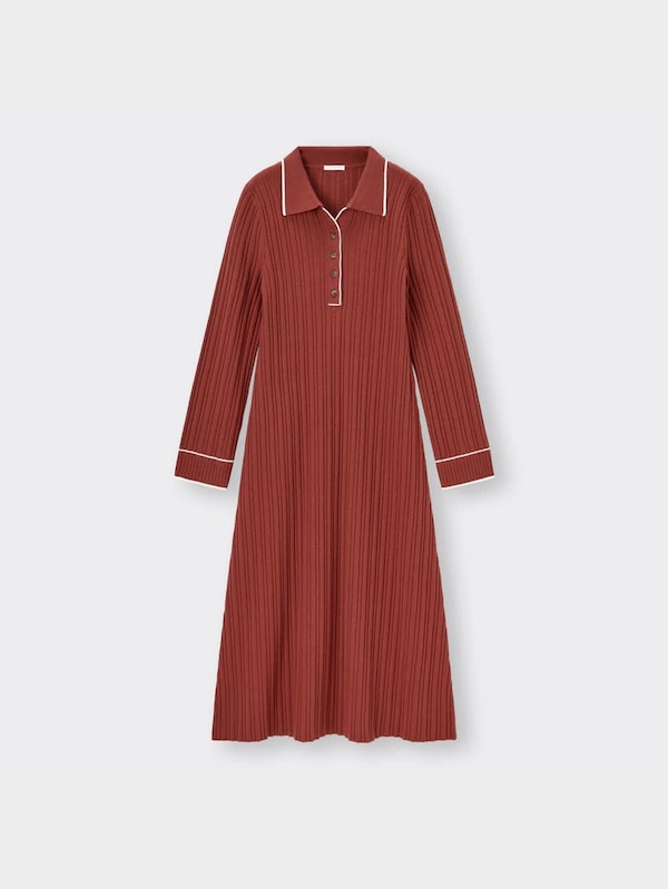 バイカラーポロニットワンピース(長袖)Q