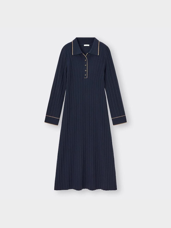 バイカラーポロニットワンピース(長袖)Q