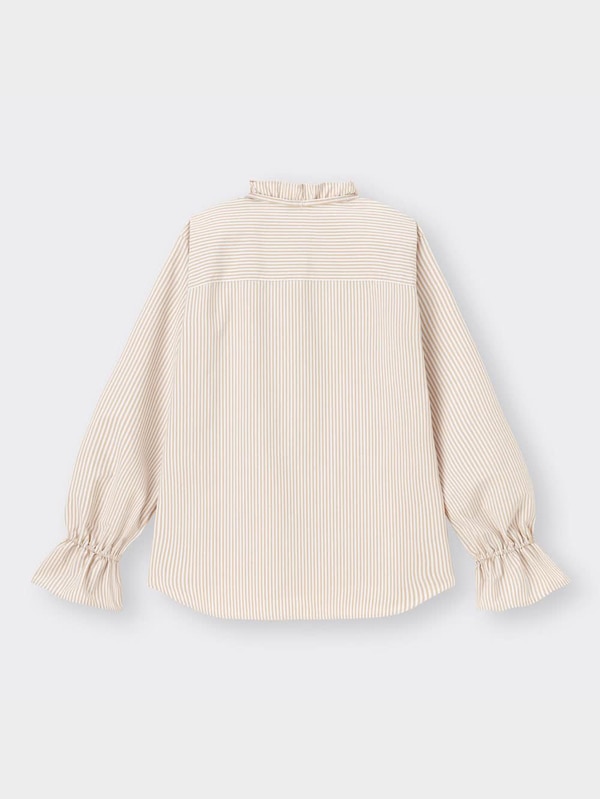 ストライプフリルネックブラウス(長袖)