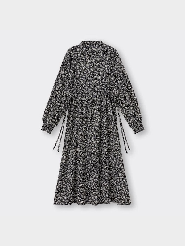 フラワープリントボリュームスリーブワンピース(長袖)