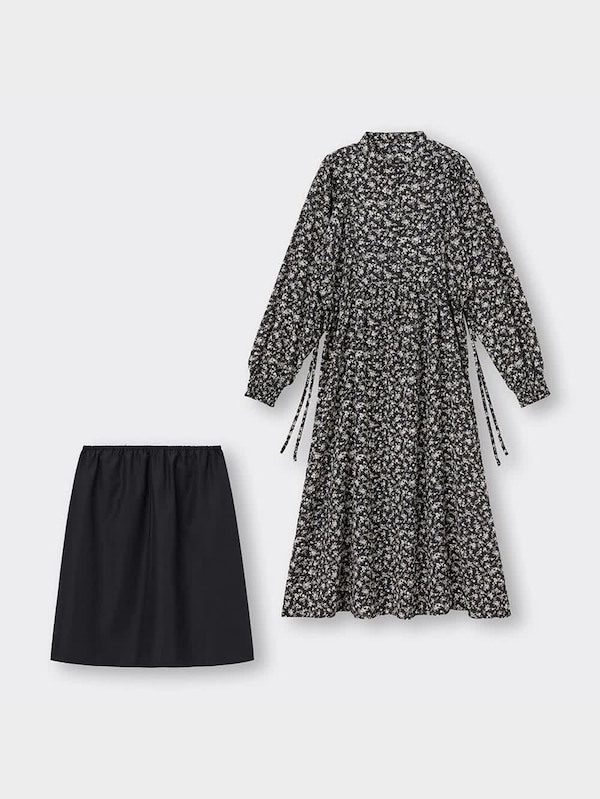 フラワープリントボリュームスリーブワンピース(長袖)