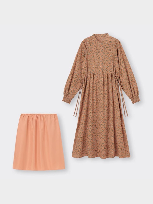 フラワープリントボリュームスリーブワンピース(長袖)