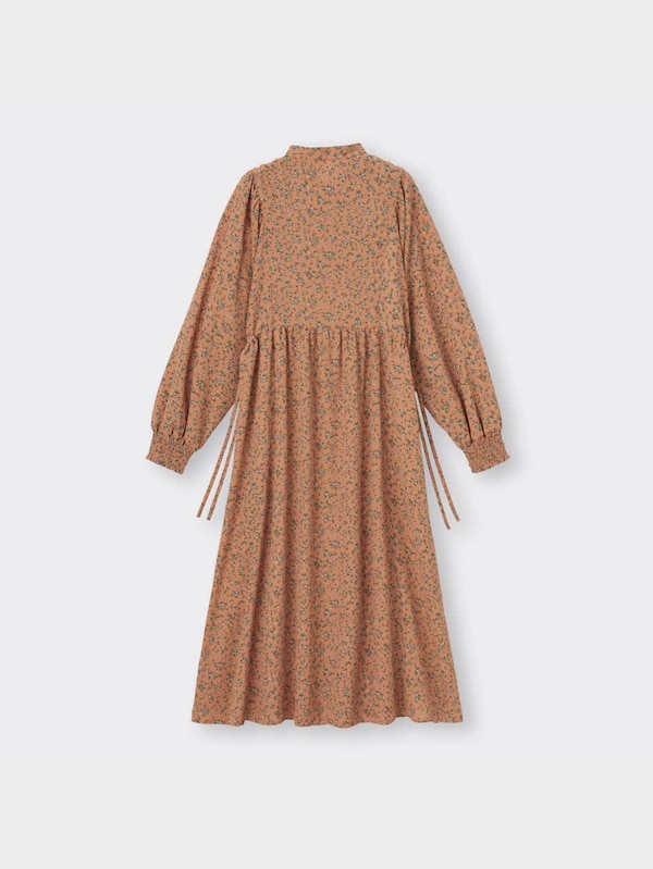 フラワープリントボリュームスリーブワンピース(長袖)