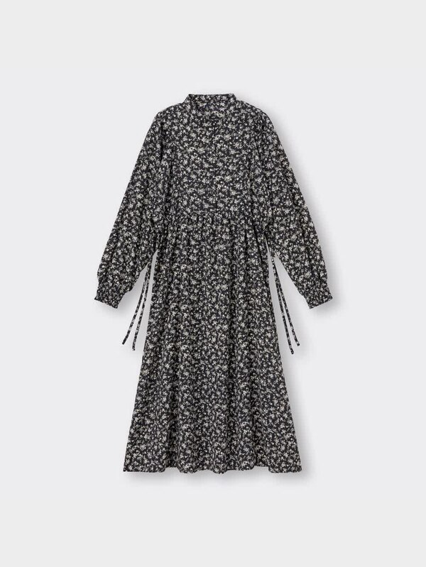 フラワープリントボリュームスリーブワンピース(長袖)