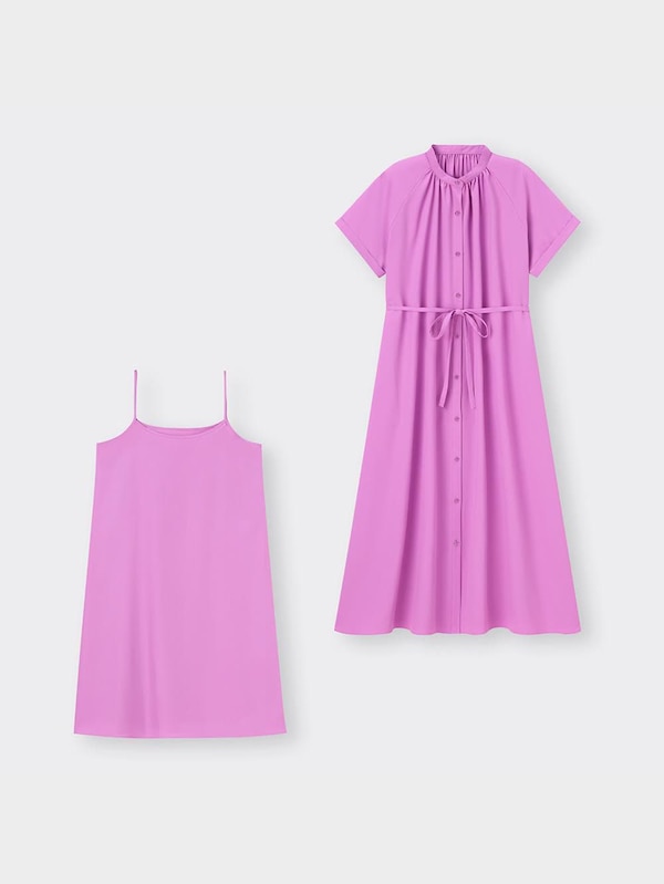 バンドカラーシャツワンピース(半袖)